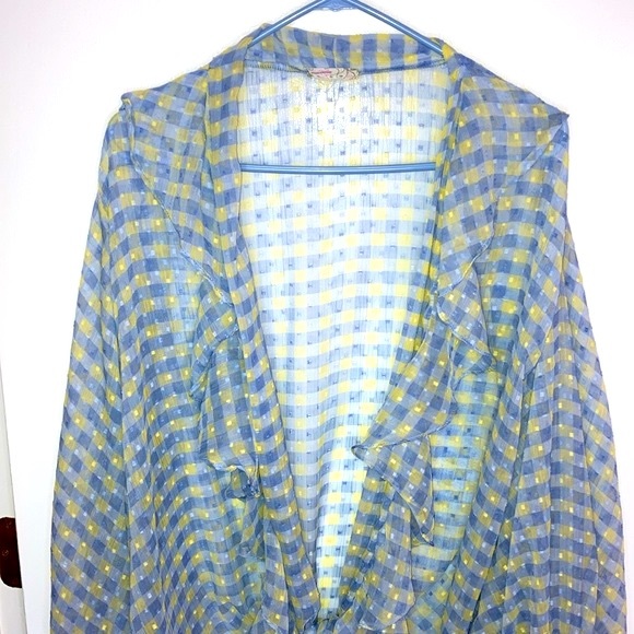 Free People Picnic Plaid, Tie front, Blue and Yellow Kimono, One Size - Picture 4 of 10